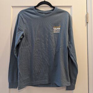 Vans Womens Long Sleeve Shirt Size Small- Blue Flower, Butterfly, Caterpillar